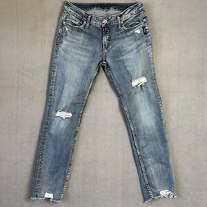 Silver Jeans Women W29 L27 Elyse Ankle Slim Distressed Stretch Denim